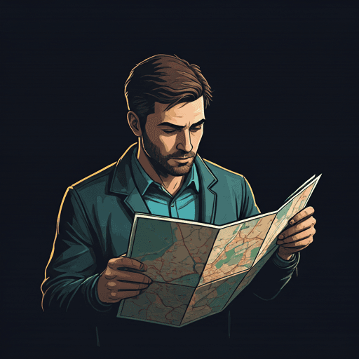 Person looking at a map, finding direction